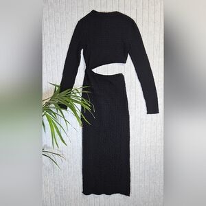 ZARA Black Textured Cutout Midi Dress Women’s Small Long Sleeve
